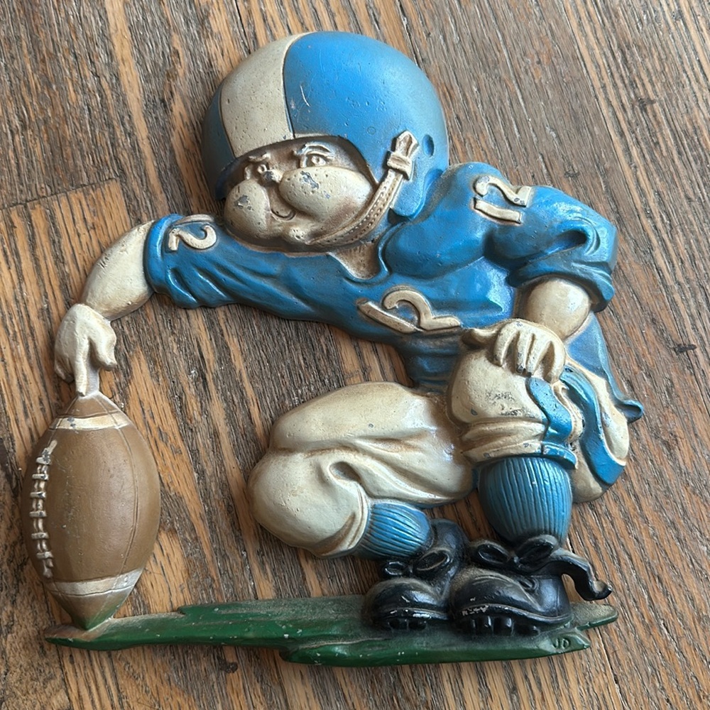 Vintage 1976 HOMCO Football and Baseball Player Metal Wall Hangings